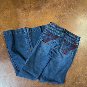 7FAMK Jeans with Red Accent Pocket Stitching